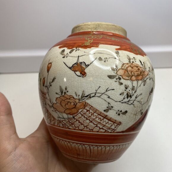 Antique Signed Hand-Painted Watano Kutani Ginger Jar Circa 1870(no Lid) swallow - Picture 4 of 14